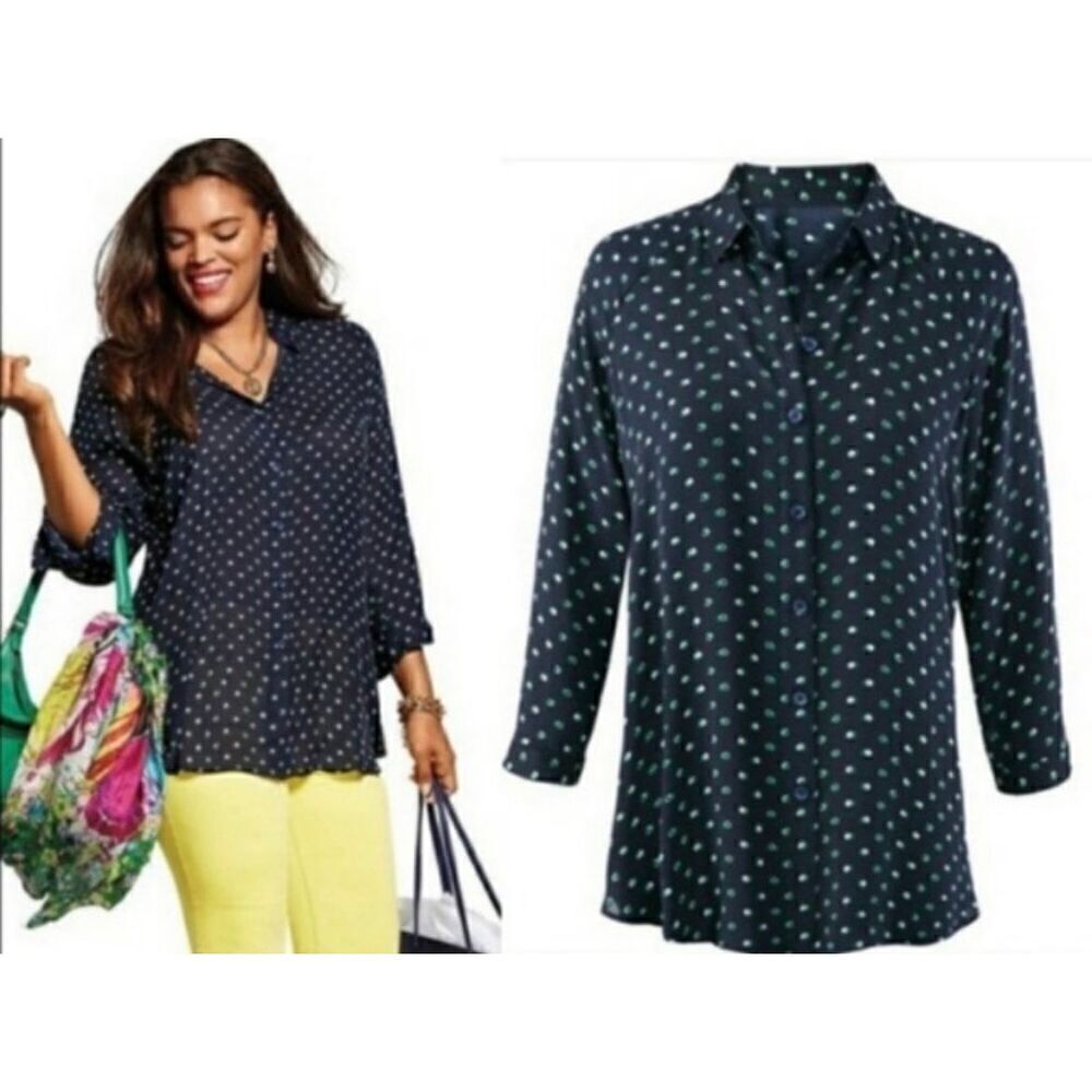 CAbi Olive Martini Blouse‎ Womens  Polka Dot Style Medium #5019